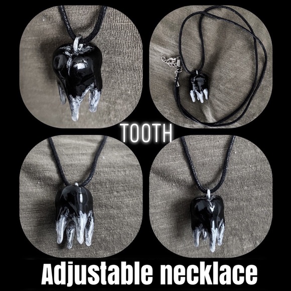 Black Silver Tip Tooth Necklace - Picture 1 of 1